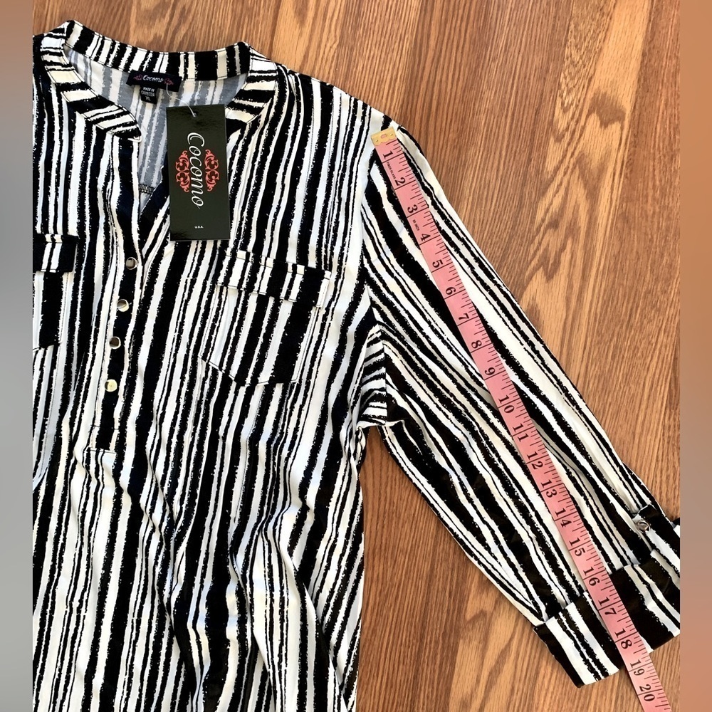 COCOMO XL White Black 3/4 sleeve women’s Pintuck Blouse tunic top shirt - Picture 10 of 12